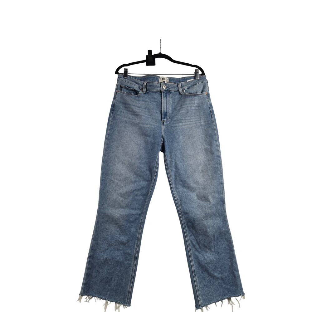 PAIGE Cindy High Rise Straight Crop Jeans Women’s 32 Raw Hem Light Wash 0128